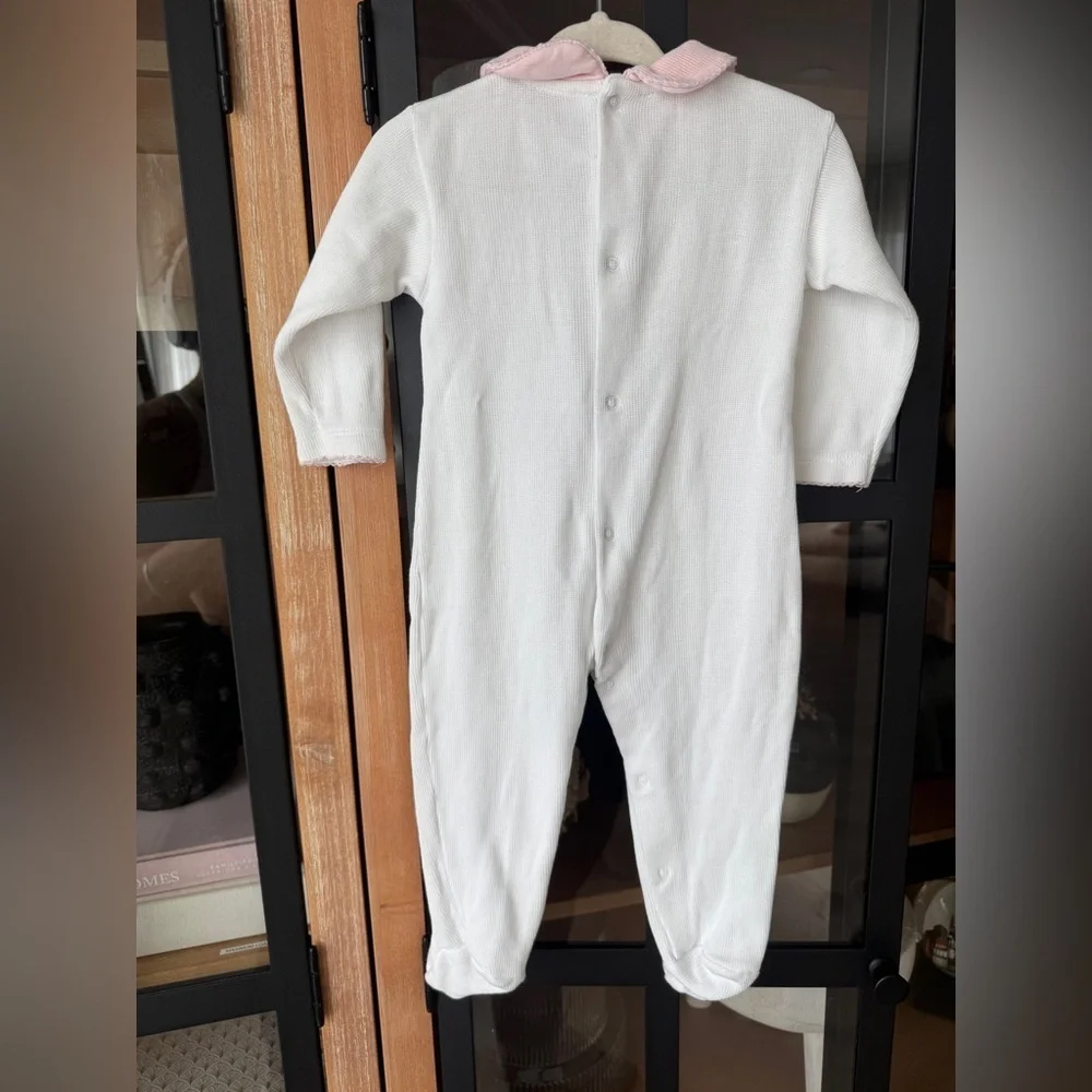 Dondolo knit coverall footies baby girl embroidered heirloom peter pan collar